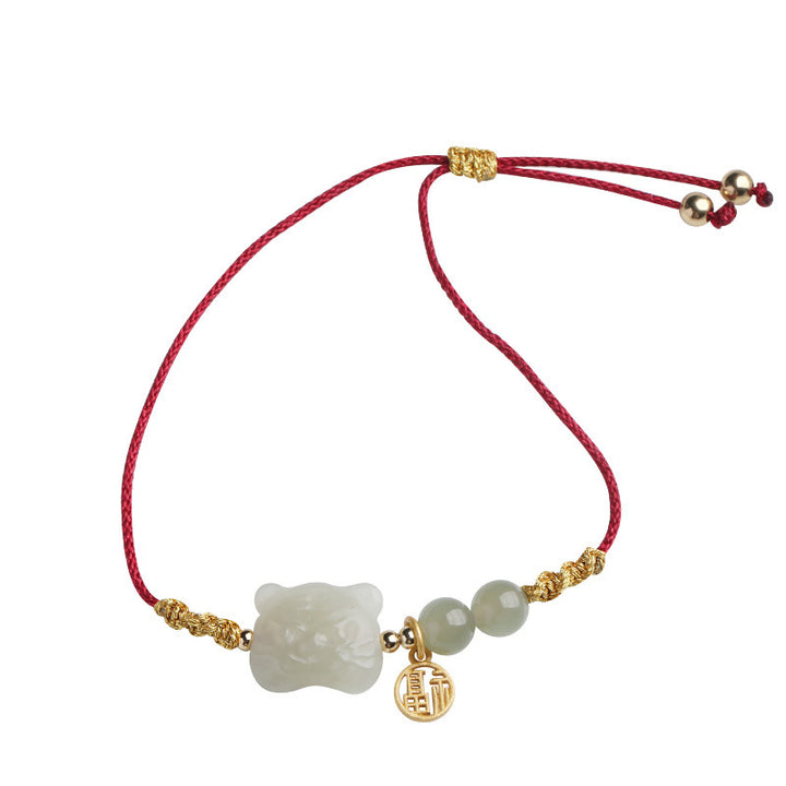 Bracelet en fil rouge de prospérité en jade et Buddha Stones, signe du zodiaque chinois