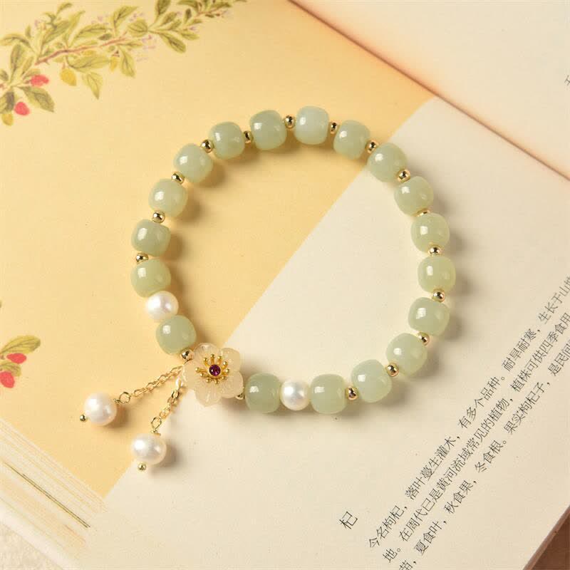 Bracelet d'abondance et de bonheur en perles de fleur de jade Hetian