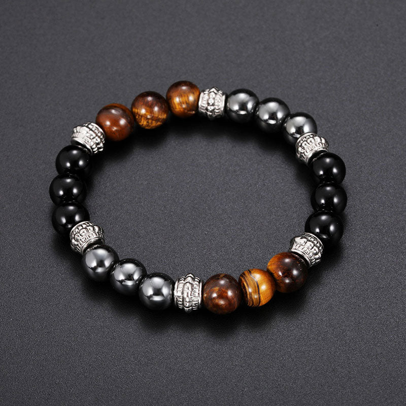 Bracelet porte-bonheur et de guérison en Buddha Stones œil de tigre et hématite
