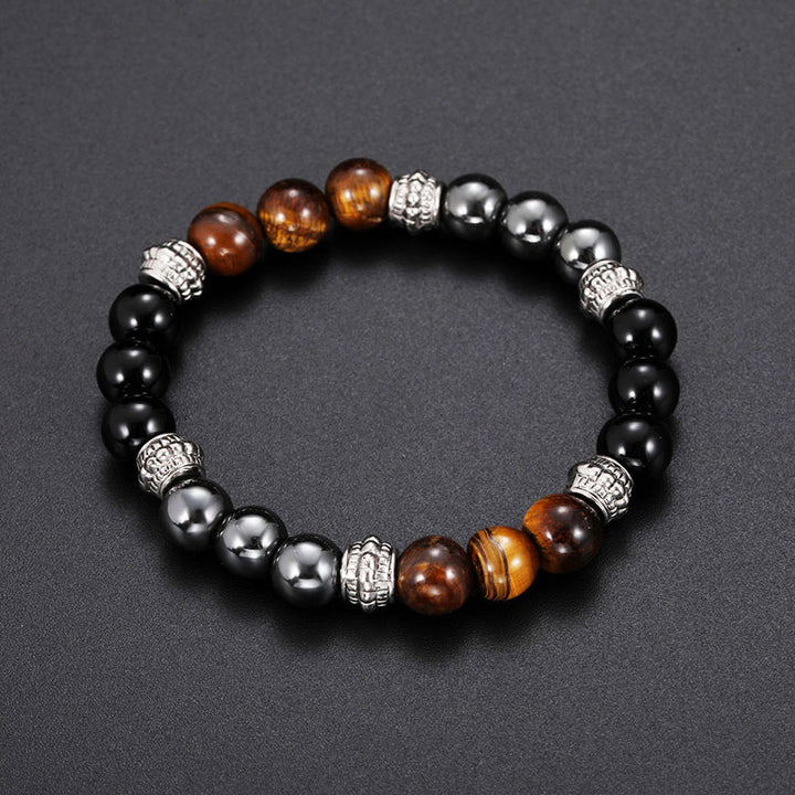 Bracelet porte-bonheur et de guérison en Buddha Stones œil de tigre et hématite