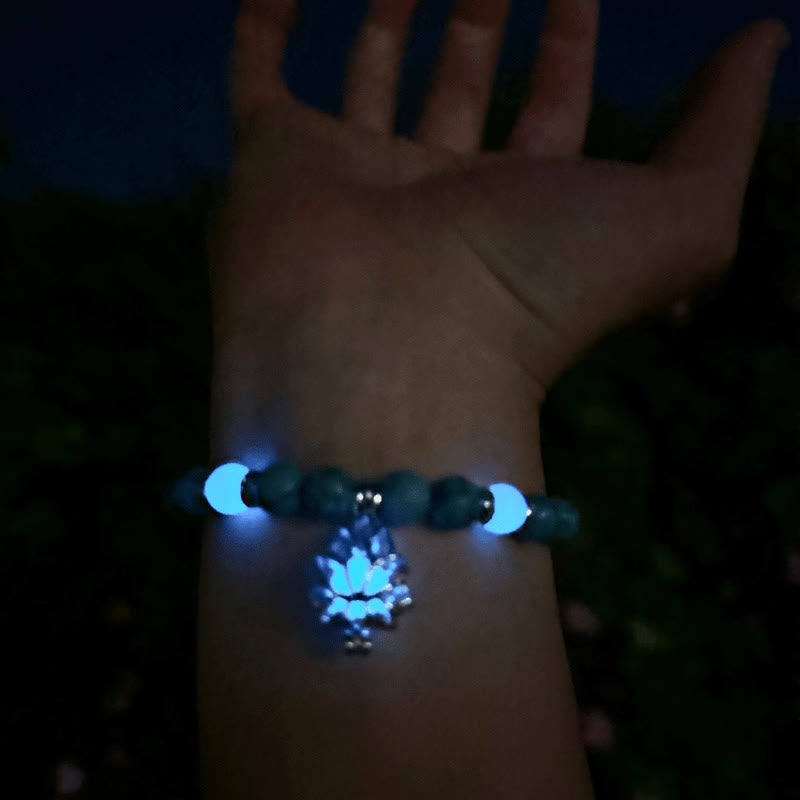Bracelet de protection Lotus en perles lumineuses en turquoise tibétaine Buddha Stones