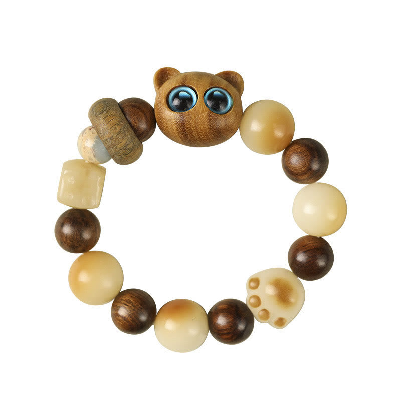 Bracelet porte-bonheur en bois de santal avec graines de Bodhi naturelles et Buddha Stones, tête de chat mignon et porte-bonheur, griffe de paix - image 12