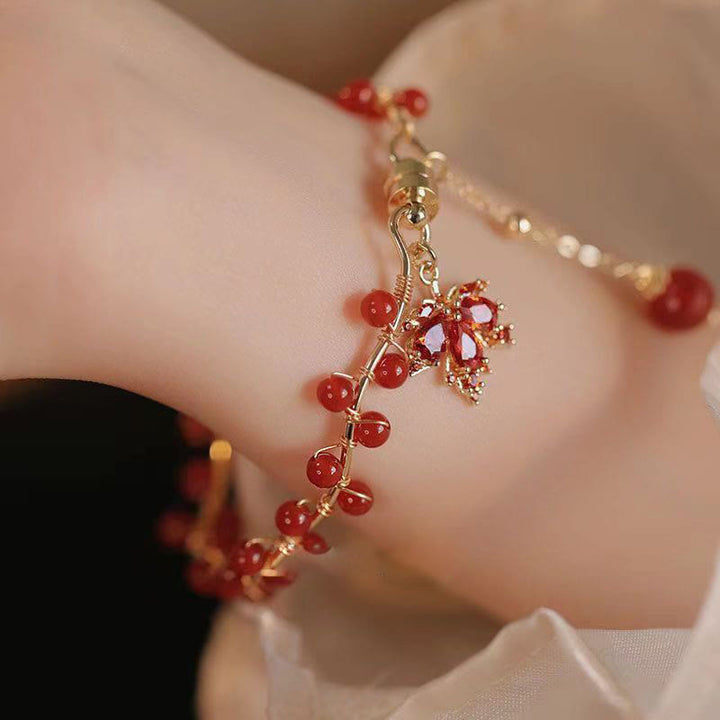 Bracelet porte-bonheur en forme de feuille d'érable rouge Buddha Stones