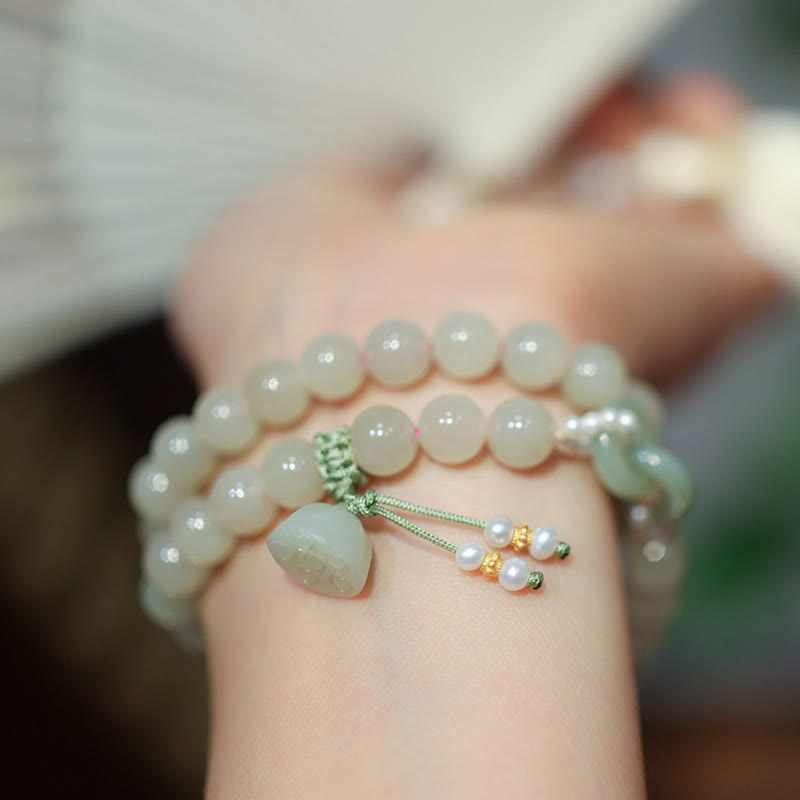 Bracelet double tour en argent sterling 925 Buddha Stones et jade Hetian, boucle double paix, lotus porte-bonheur