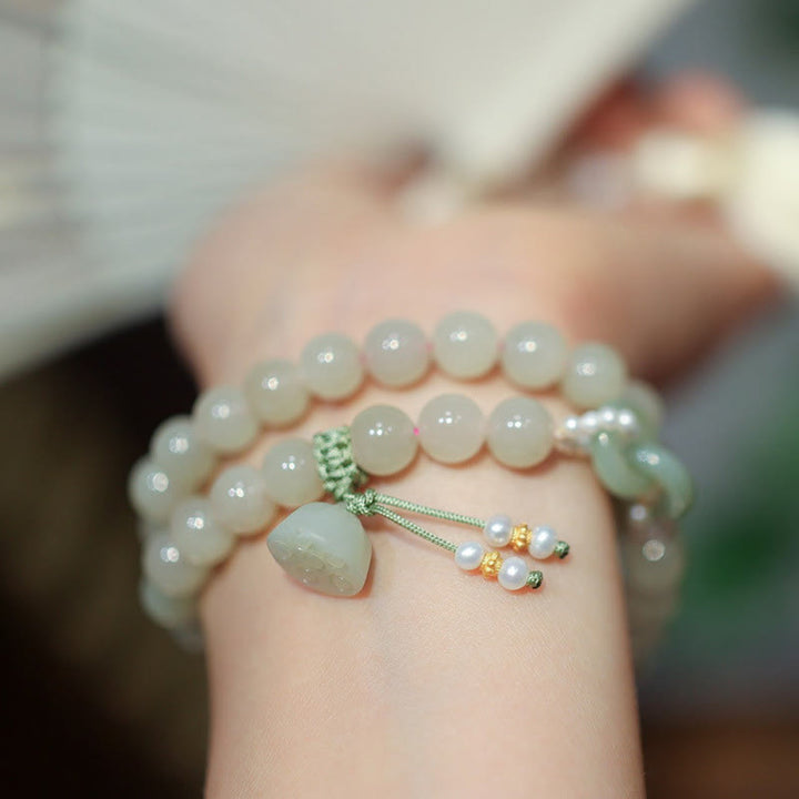 Bracelet double tour en argent sterling 925 Buddha Stones et jade Hetian, boucle double paix, lotus porte-bonheur