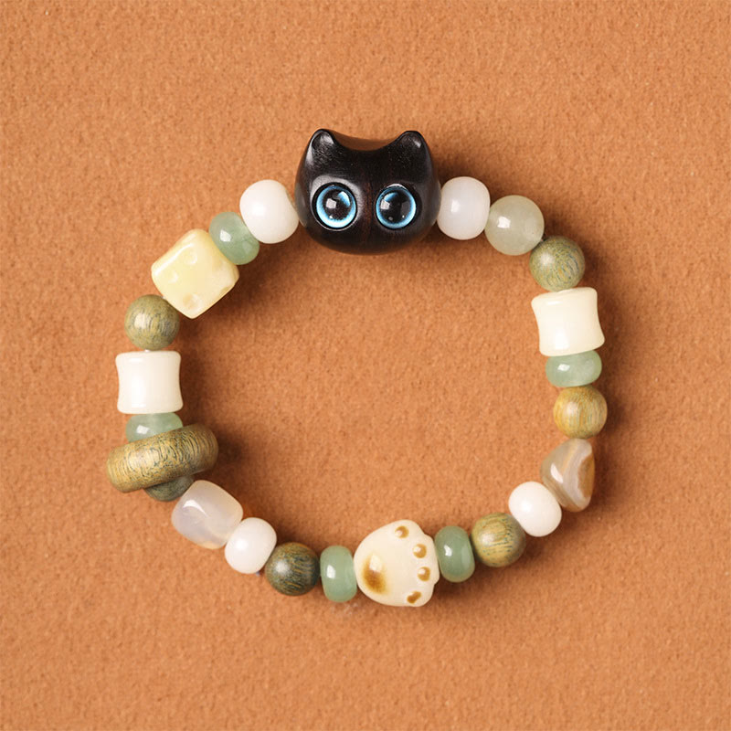 Buddha Stones Graine de Bodhi Bois de santal vert Bois d'ébène Petite feuille Bois de santal rouge Tête de chat Patte Griffe Bracelet de paix - image 2