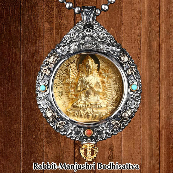 Buddha Stones Zodiaque chinois Bouddha natal Thangka Neuf palais Huit diagrammes Richesse Collier pendentif rotatif