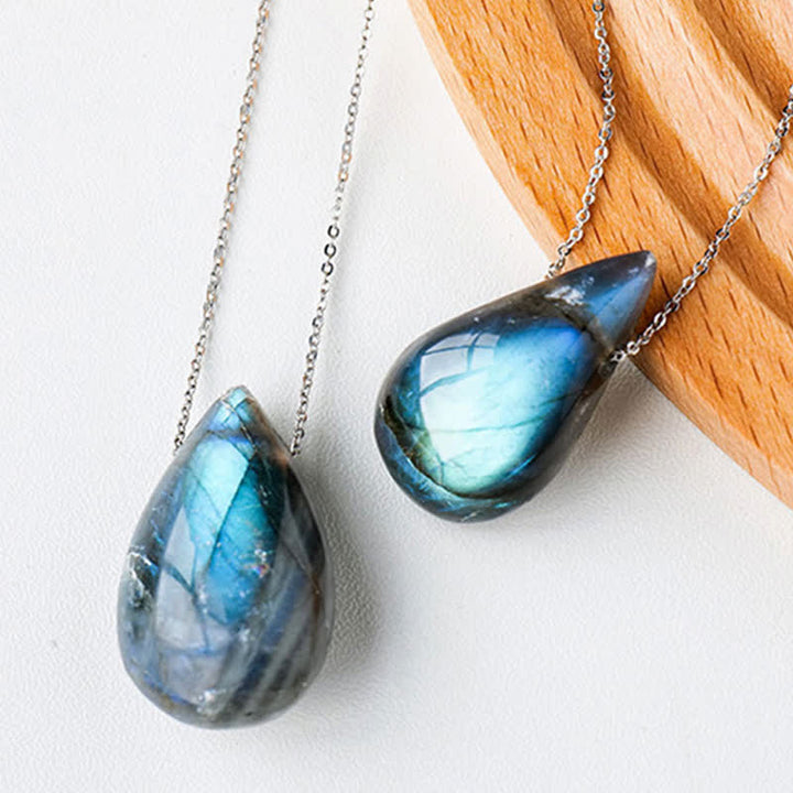 Collier pendentif de guérison en forme de goutte d'eau en labradorite Buddha Stones - image 4
