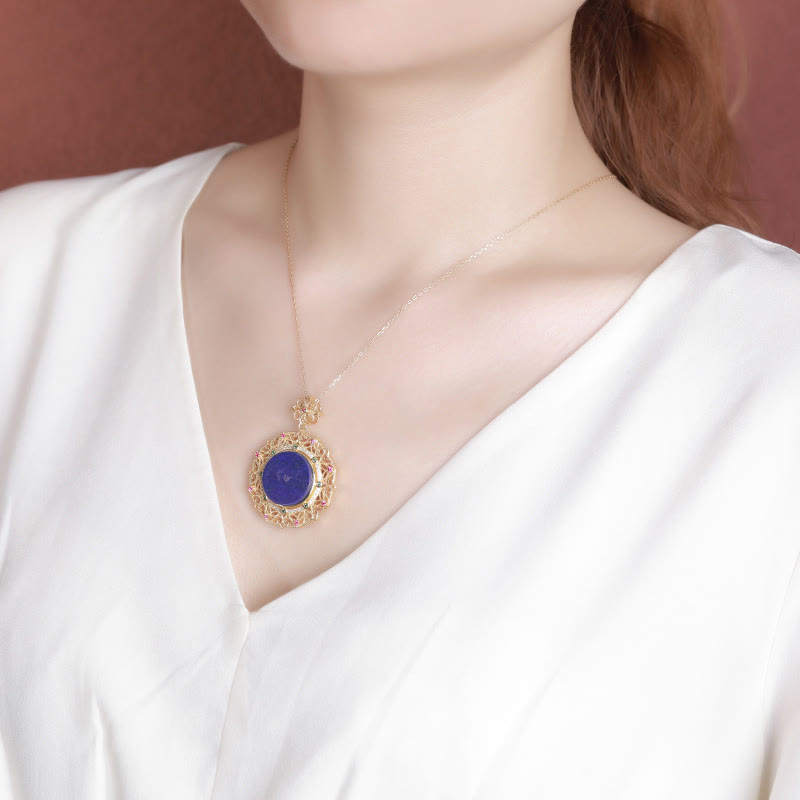Collier pendentif positif en lazurite plaqué or en argent sterling 925 Buddha Stones