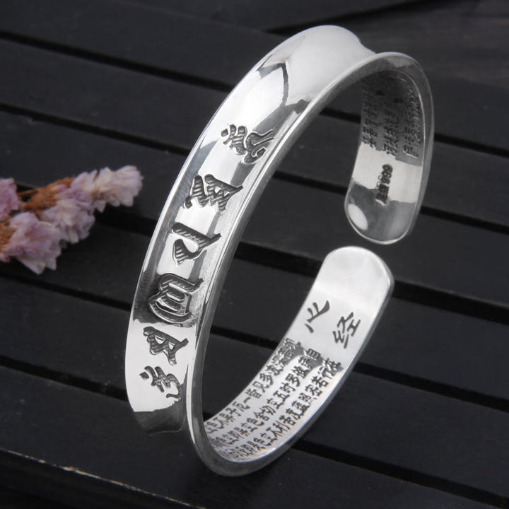 Bracelet jonc en argent sterling 999 Buddha Stones Om Mani Padme Hum Heart Sutra Love Peace