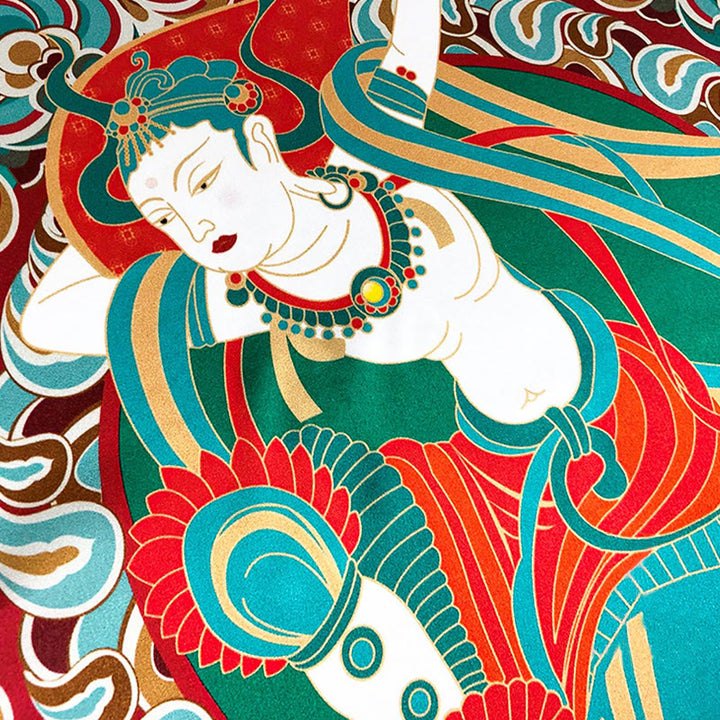 Écharpe en soie de mûrier 100 % Buddha Stones Dunhuang Rebound Pipa Flying Frescoes Châle Dunhuang de qualité supérieure 6A