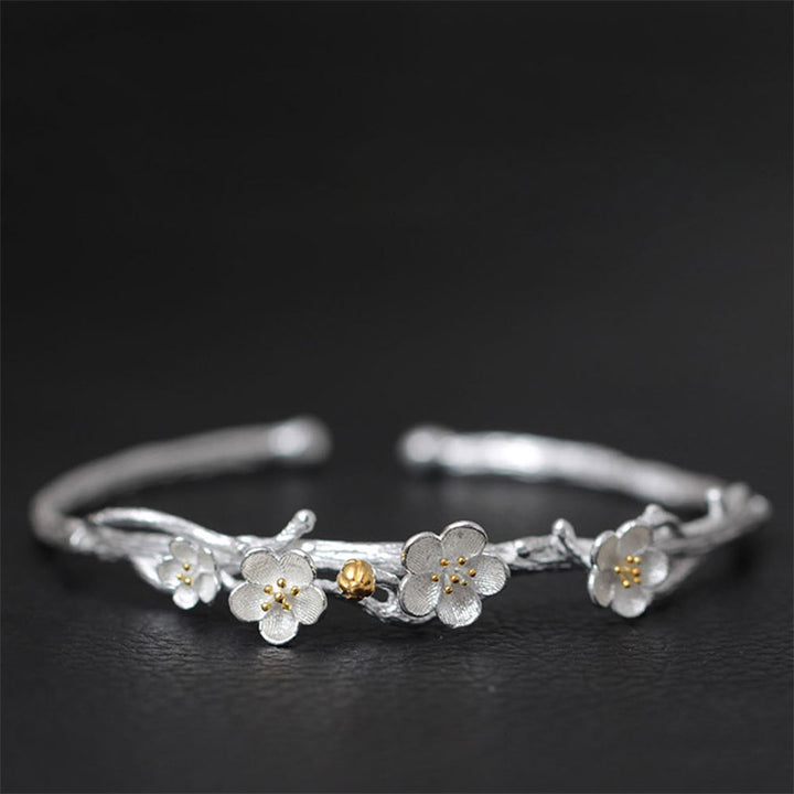 Bracelet réglable en argent sterling 925 Buddha Stones et fleur de prunier - image 12
