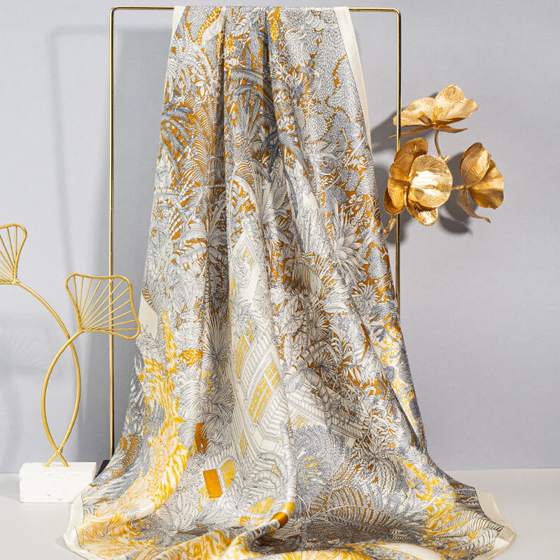 Écharpe en soie de mûrier 100 % peinture à l'huile de la jungle avec Buddha Stones et nuages ​​de bon augure, écharpe de cou en soie double face de qualité supérieure 6A - image 4