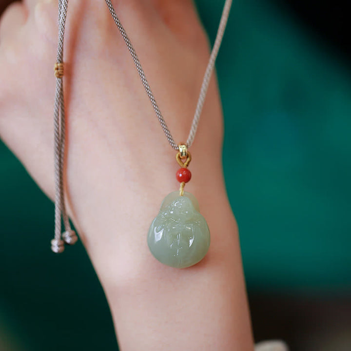 Collier pendentif en jade Hetian Bouddha rieur pour la prospérité et la richesse