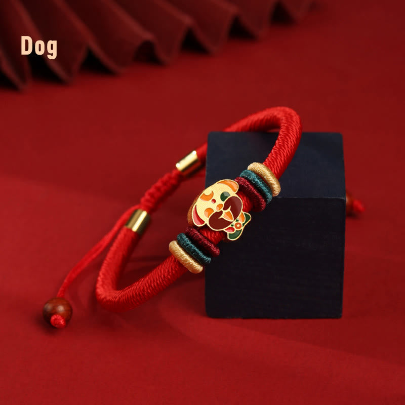 Bracelet tressé rouge en argent sterling 925 fait main avec Buddha Stones Année du Dragon, joli signe du zodiaque chinois