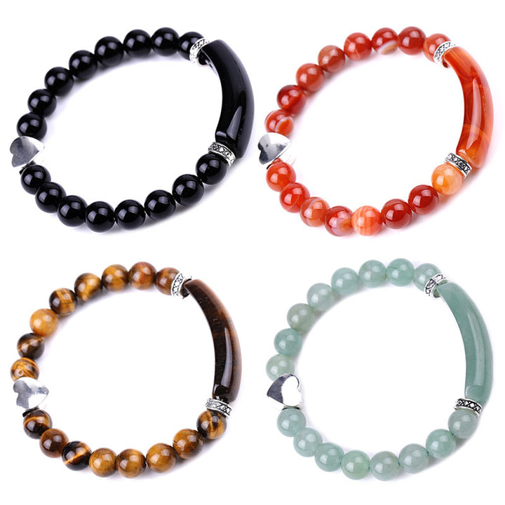 Bracelet unisexe en forme de cœur avec perles en cristal naturel