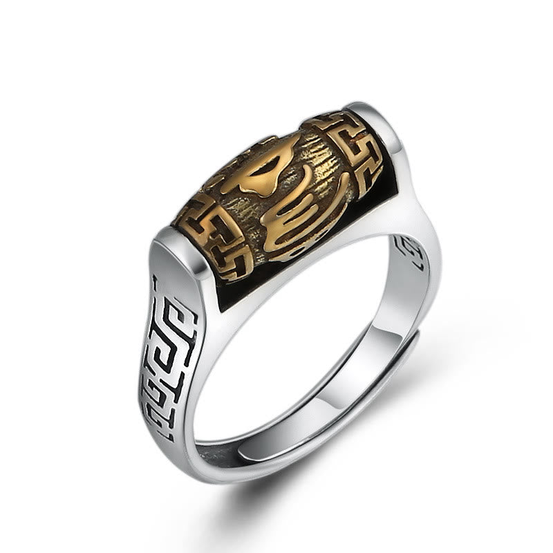 Bague rotative en Buddha Stones tibétaines Om Mani Padme Hum avec motif sculpté et pureté