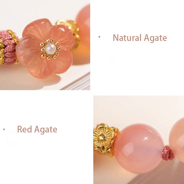 Bracelet en corde fait main avec Buddha Stones en agate naturelle dégradée et nœud de réincarnation en fleur de pêcher