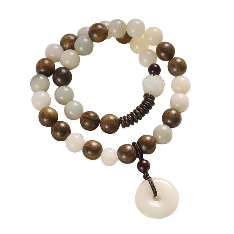 Bracelet double tour en harmonie avec boucle de paix en bois de santal vert et graines de Bodhi et Buddha Stones