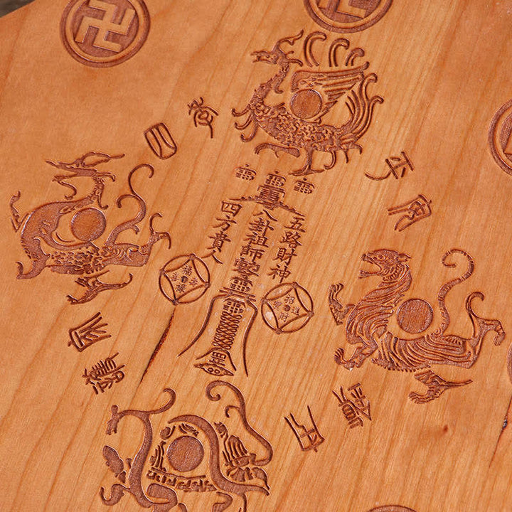 Carte Feng Shui Bagua Pièces de monnaie des cinq empereurs en bois de pêche Nœud chinois Carte énergétique d'équilibre Miroir