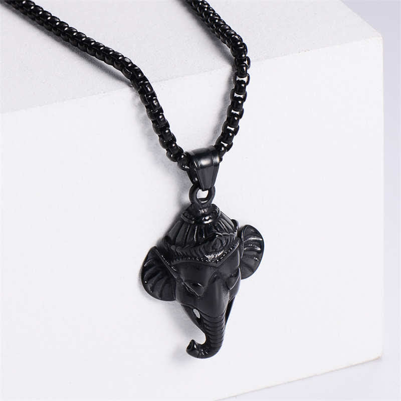 Collier pendentif de protection en acier titane éléphant Ganesh Ganpati - Noir - image 7