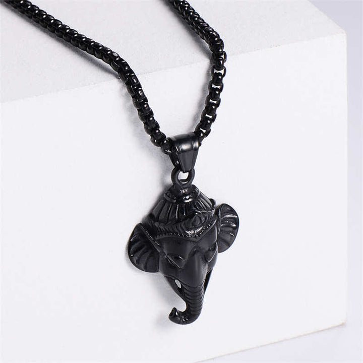 Collier pendentif de protection en acier titane éléphant Ganesh Ganpati - Noir - image 7
