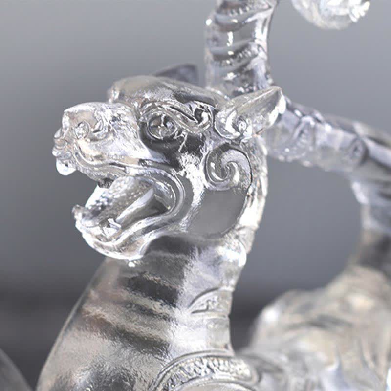 Buddha Stones Feng Shui Quatre symboles Dragon azur Pièce d'art en cristal Liuli faite à la main Décoration de bureau à domicile