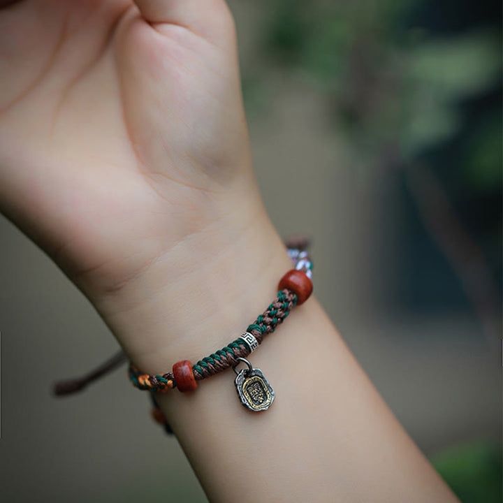 Bracelet tressé en os de chameau fait main en argent tibétain 925 avec pierres de Buddha Stones , déesse de la richesse, Zakiram