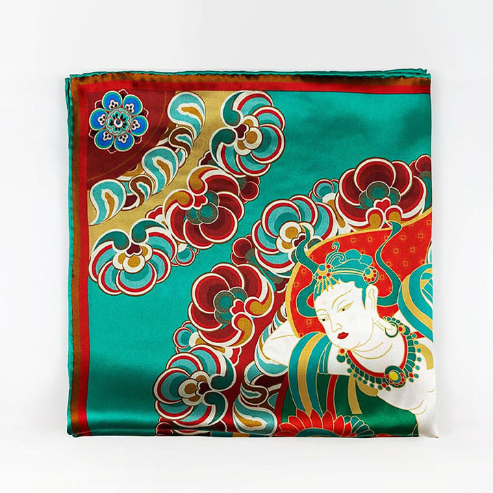 Écharpe en soie de mûrier 100 % Buddha Stones Dunhuang Rebound Pipa Flying Frescoes Châle Dunhuang de qualité supérieure 6A