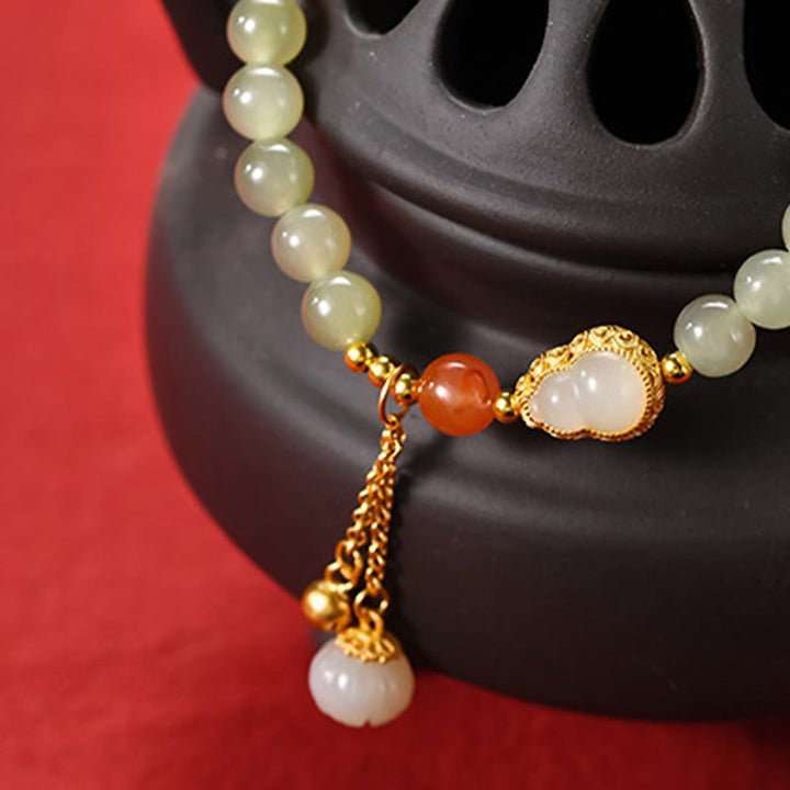 Bracelet porte-bonheur en argent sterling 925 avec calebasse en jade Hetian et lotus