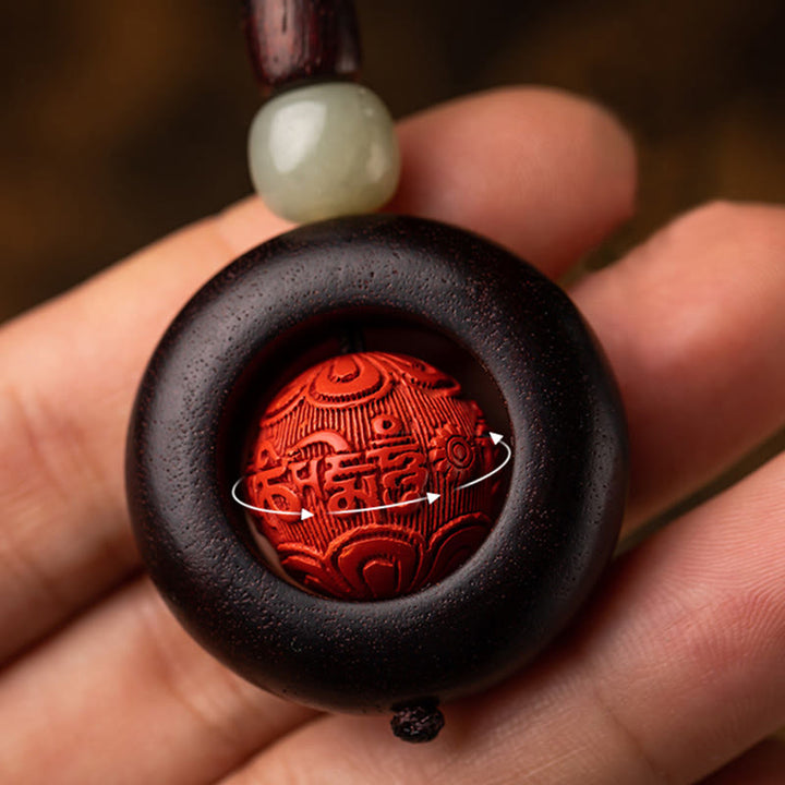 Buddha Stones Tibet Om Mani Padme Hum PiXiu Pièce de cuivre Petite feuille Bois de santal rouge Cinabre Protection Porte-clés