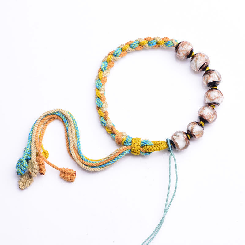Bracelet tressé en perles de verre Liuli multicolores fait à la main avec Buddha Stones