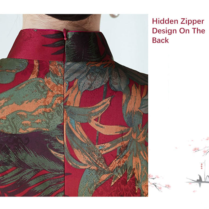 Robe Qipao en soie avec Buddha Stones, motif rétro de feuilles de fleurs, robe cheongsam pour femme - image 12