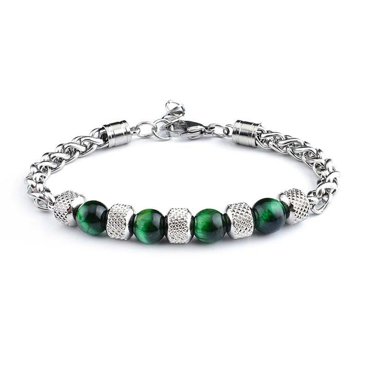 Bracelet courageux en perles d'onyx noir et œil de tigre Buddha Stones - Œil de tigre vert 8 mm - image 10