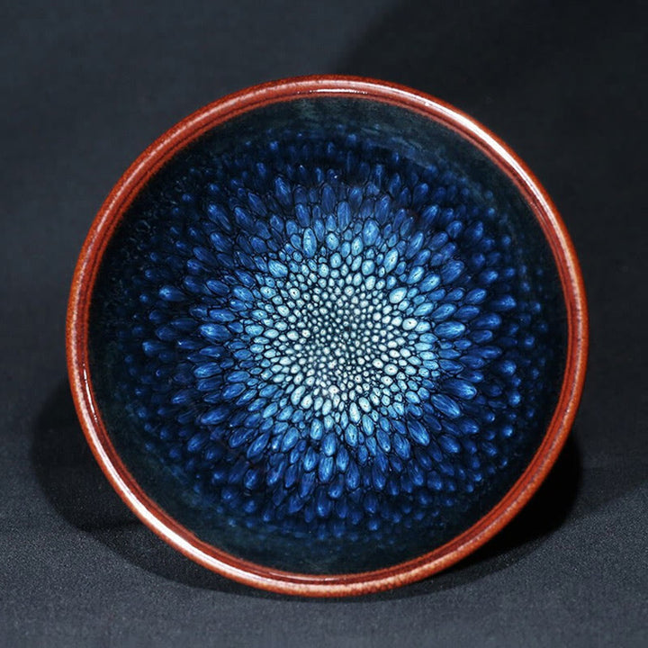 Tasse à thé en céramique chinoise Jianzhan faite à la main en Buddha Stones avec tache de Francolinus bleu - 9-10 cm × 5-6 cm × 110 ml - image 0