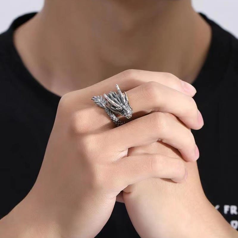 Bague ajustable en argent sterling 925 Buddha Stones et motif dragon vintage - image 2