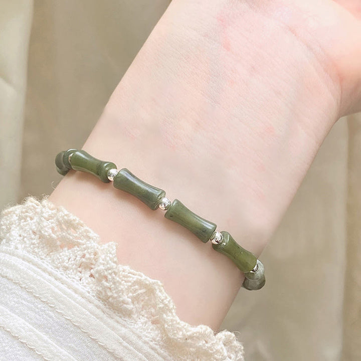 Bracelet en argent sterling 925 Buddha Stones et jade en bambou, chat porte-bonheur, personnage Fu, chance et abondance - image 15