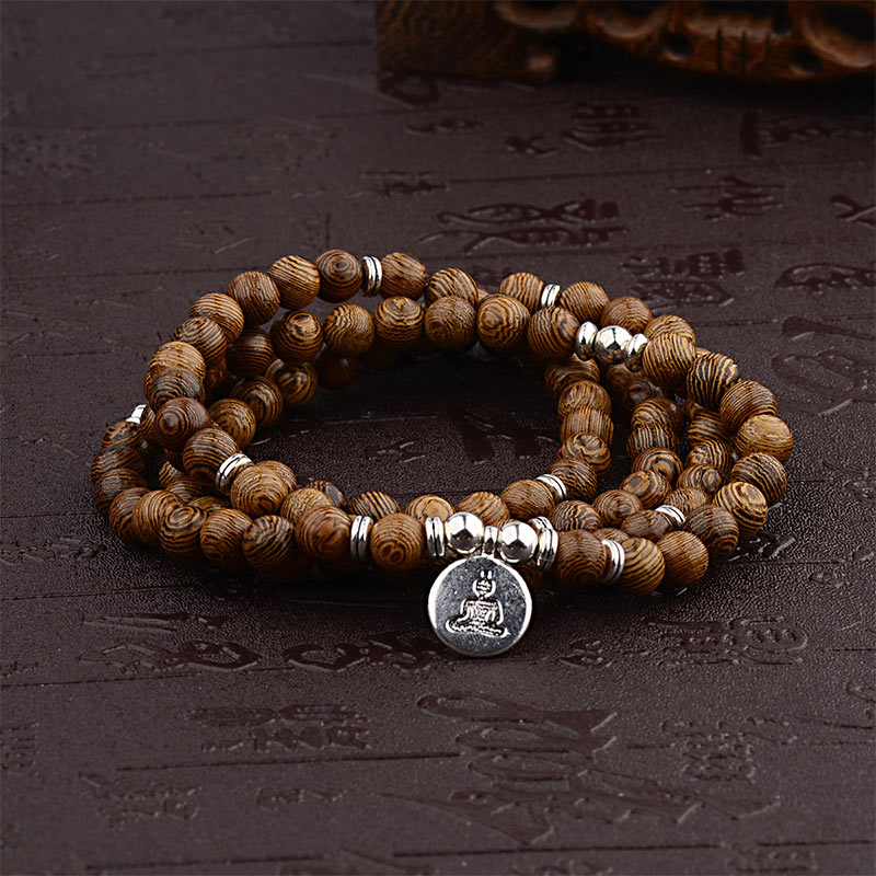 Bracelet tibétain en bois avec Buddha Stones et foudre