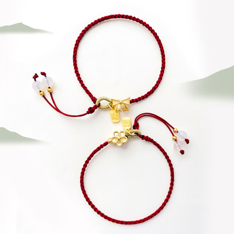 Bracelet en corde rouge fait à la main avec Buddha Stones en forme de rosette en forme de nœud papillon et de caractère Fu, porte-bonheur et fortune