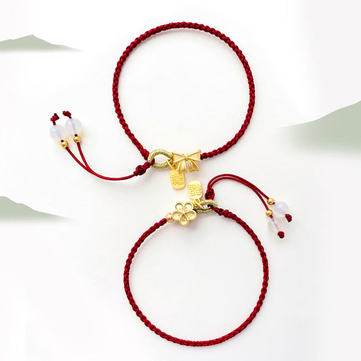Bracelet en corde rouge fait à la main avec Buddha Stones en forme de rosette en forme de nœud papillon et de caractère Fu, porte-bonheur et fortune