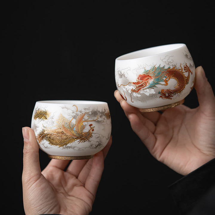 Buddha Stones Phénix Dragon Lotus Cerf Bâtiment ancien Poisson Koi Tasse à thé en céramique Tasses à thé Kung Fu