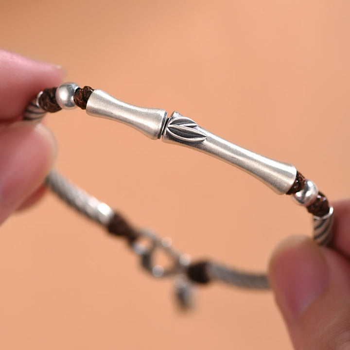 Bracelet porte-bonheur en argent sterling 999 avec motif de cigale en bambou et Buddha Stones