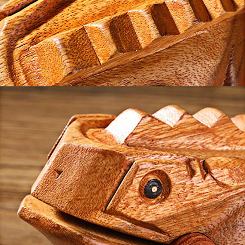 Buddha Stones Fabriqué à la main FengShui Richesse Chance Grenouille Mini Grenouille Coassante en Bois Guiro Décoration