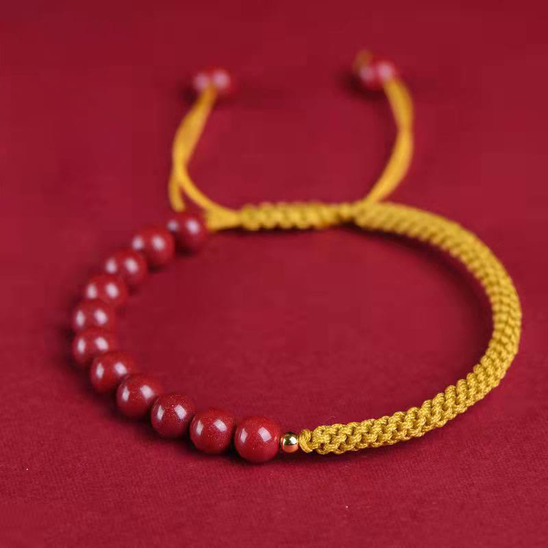 Bracelet en corde de bénédiction avec nœud King Kong en cinabre naturel et Buddha Stones