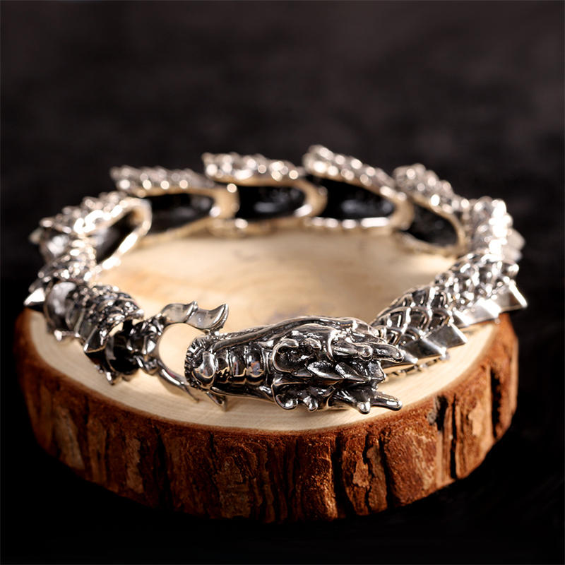 Bracelet jonc porte-bonheur en argent sterling 925 avec Buddha Stones et dragon - DRAGON (Chance ♥ Force) - image 0