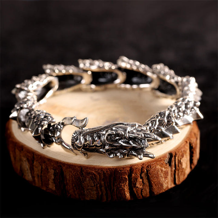 Bracelet jonc porte-bonheur en argent sterling 925 avec Buddha Stones et dragon