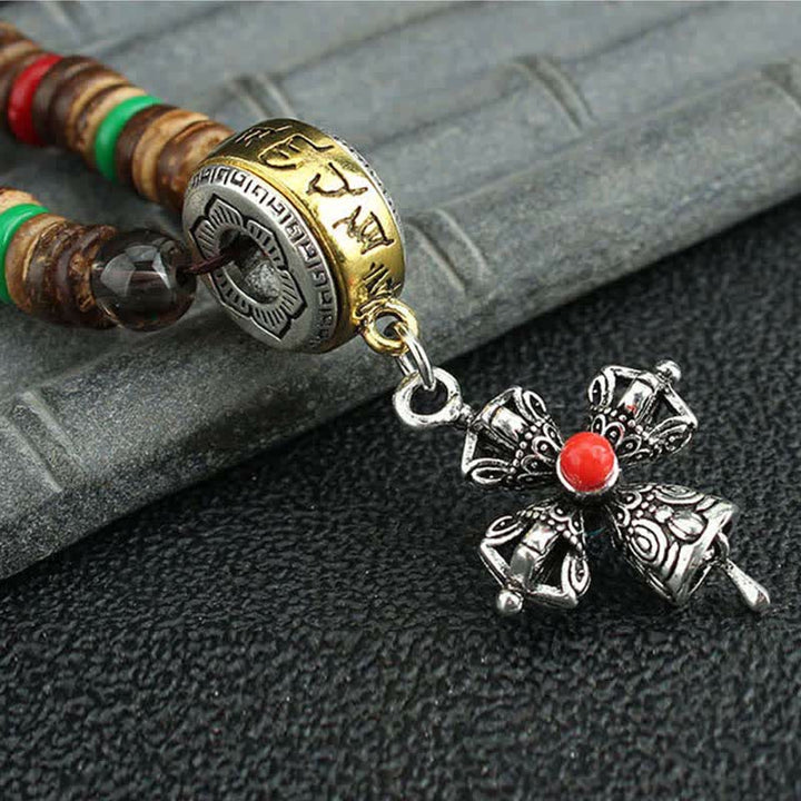 Collier pendentif en bois Vajra Buddha Stones tibétaines Om Mani Padme Hum et rotation de la roue de prière - image 28