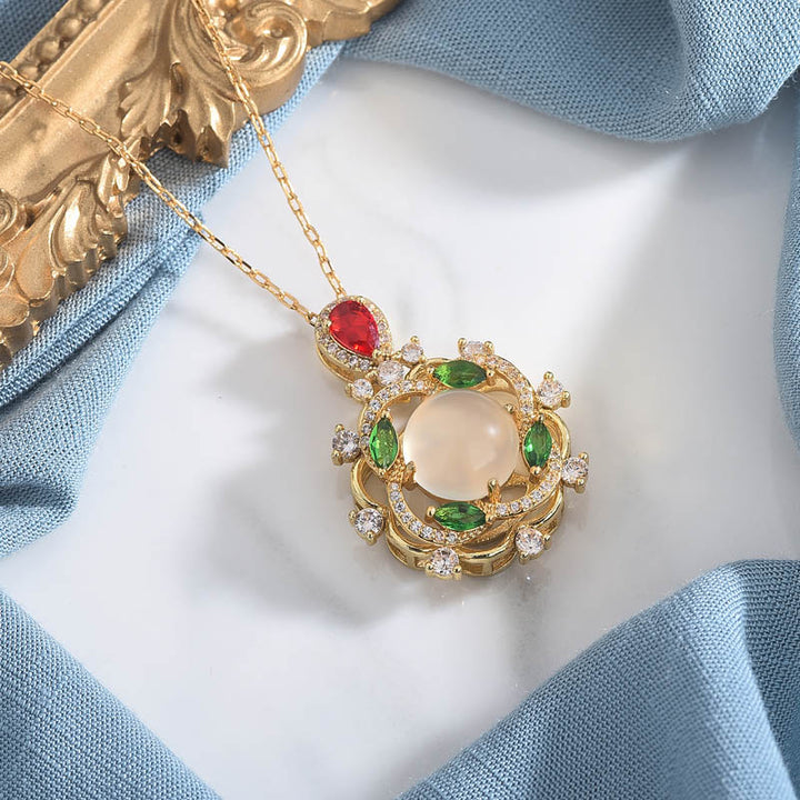 Collier porte-bonheur en jade cyan et cristal rouge avec Buddha Stones