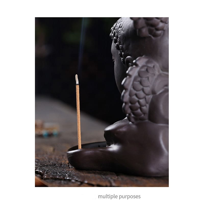 Buddha Stones Dragon Bouddha Nuages de bon augure Brûleur d'encens de guérison en argile violette Décoration
