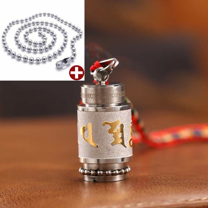 Collier pendentif amulette de sagesse en acier titane avec Buddha Stones tibétaines Om Mani Padme Hum Shurangama Mantra - 1,4*2,4 cm - Argent - Chaîne de perles et de fils colorés - image 26